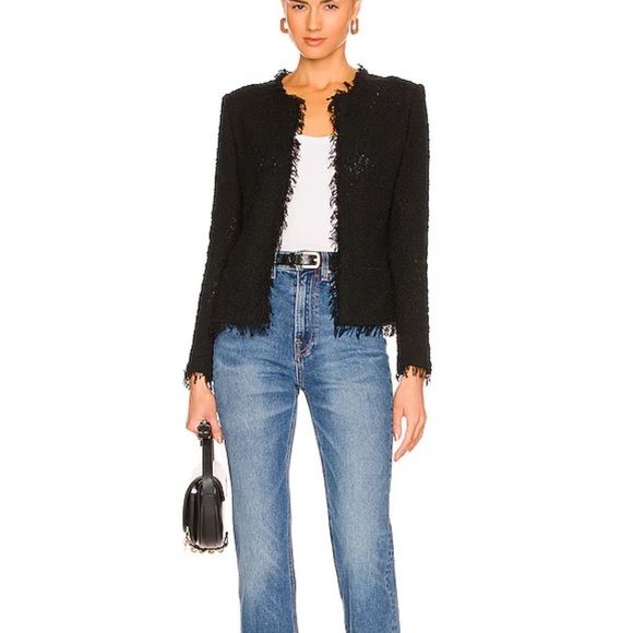 IRO Paris Agnette Black Boucle Jacket Button Down collarless Sz 40 US 8 - Picture 2 of 14